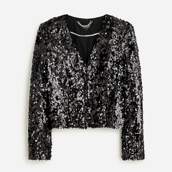 J. Crew Collection Sequin Lady Jacket in Black Size 8 - Picture 2 of 5
